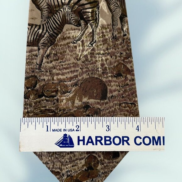 Florence & K Inc. Mens Tie Necktie Silk 4"x58" Zebra Elk Deer Gold Tan Black - Picture 5 of 7